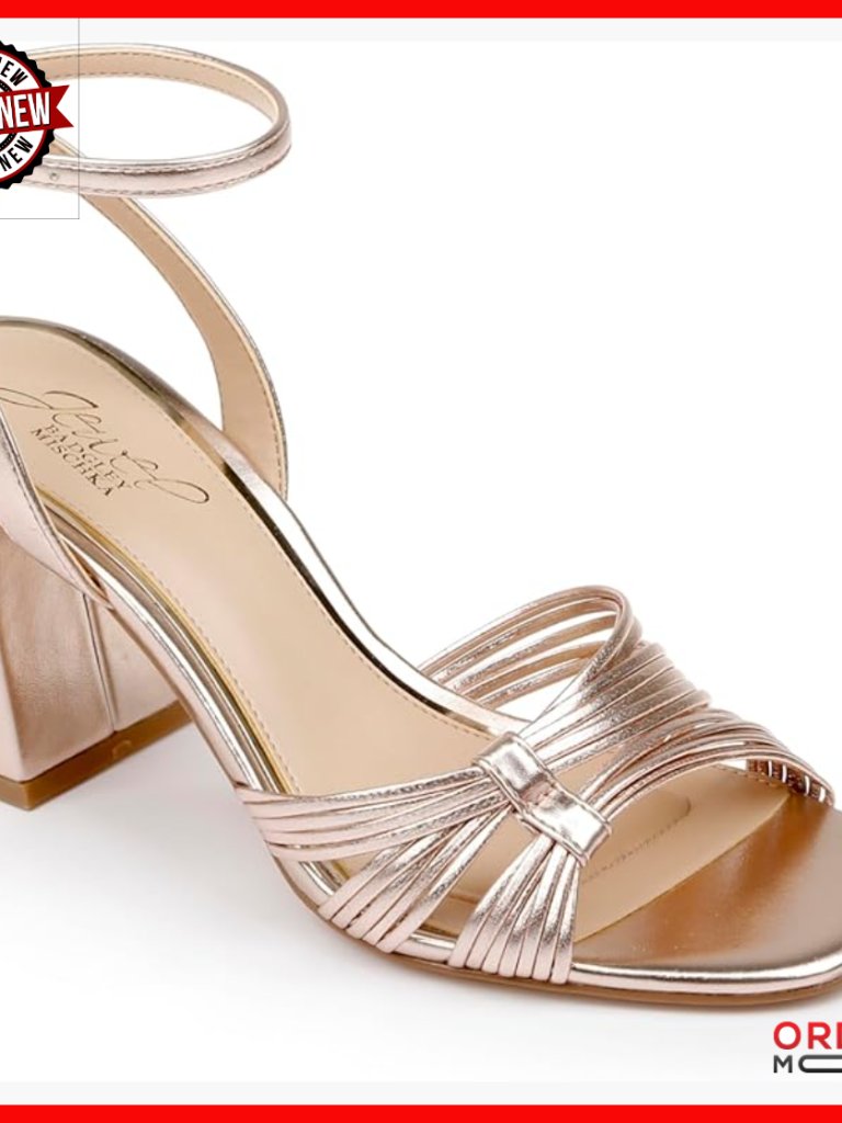 Strappy Block Heel Sandals Metallic Finish Size 8